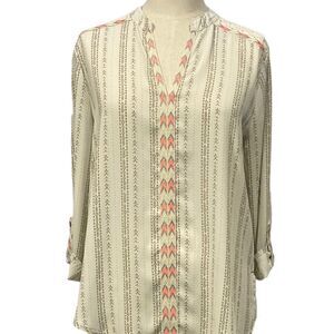 Jolt Off White V Neck Semi Sheer 3/4 Sleeve Blouse